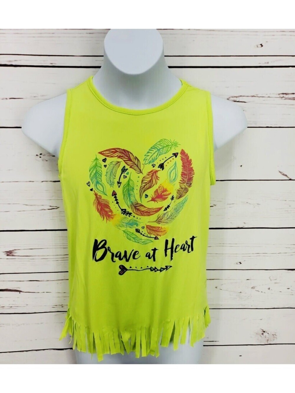 Girls Zone Pro S (6/6x) Lime green fringe athletic Brave at heart tank top